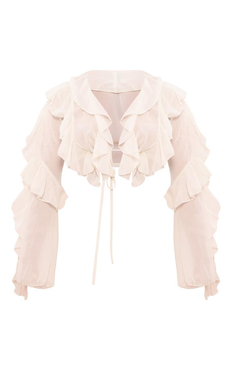 Cream Extreme Frill Tie Front Flare Sleeve Blouse Product Image