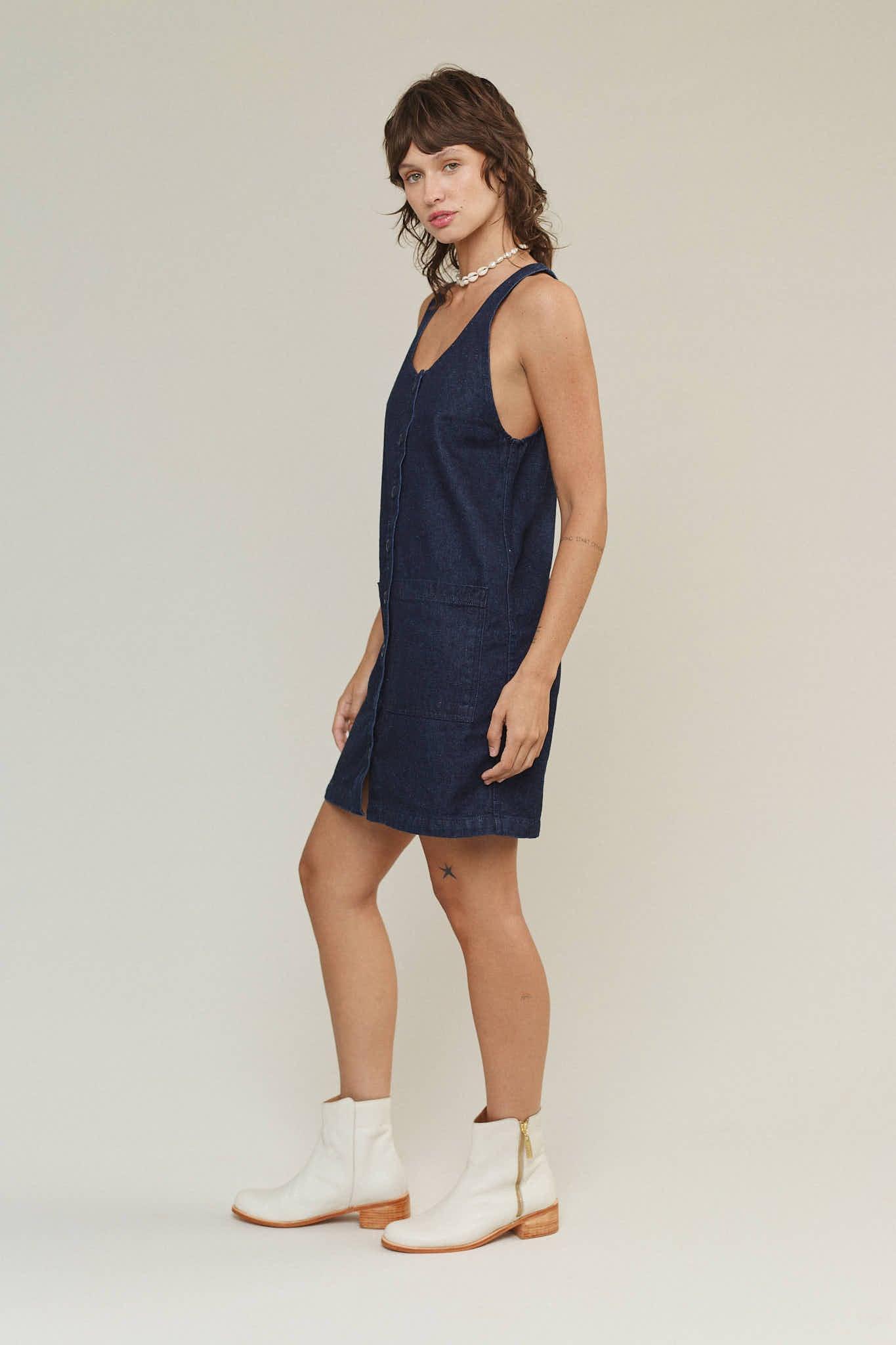 Denim Jumper Dress Female Product Image