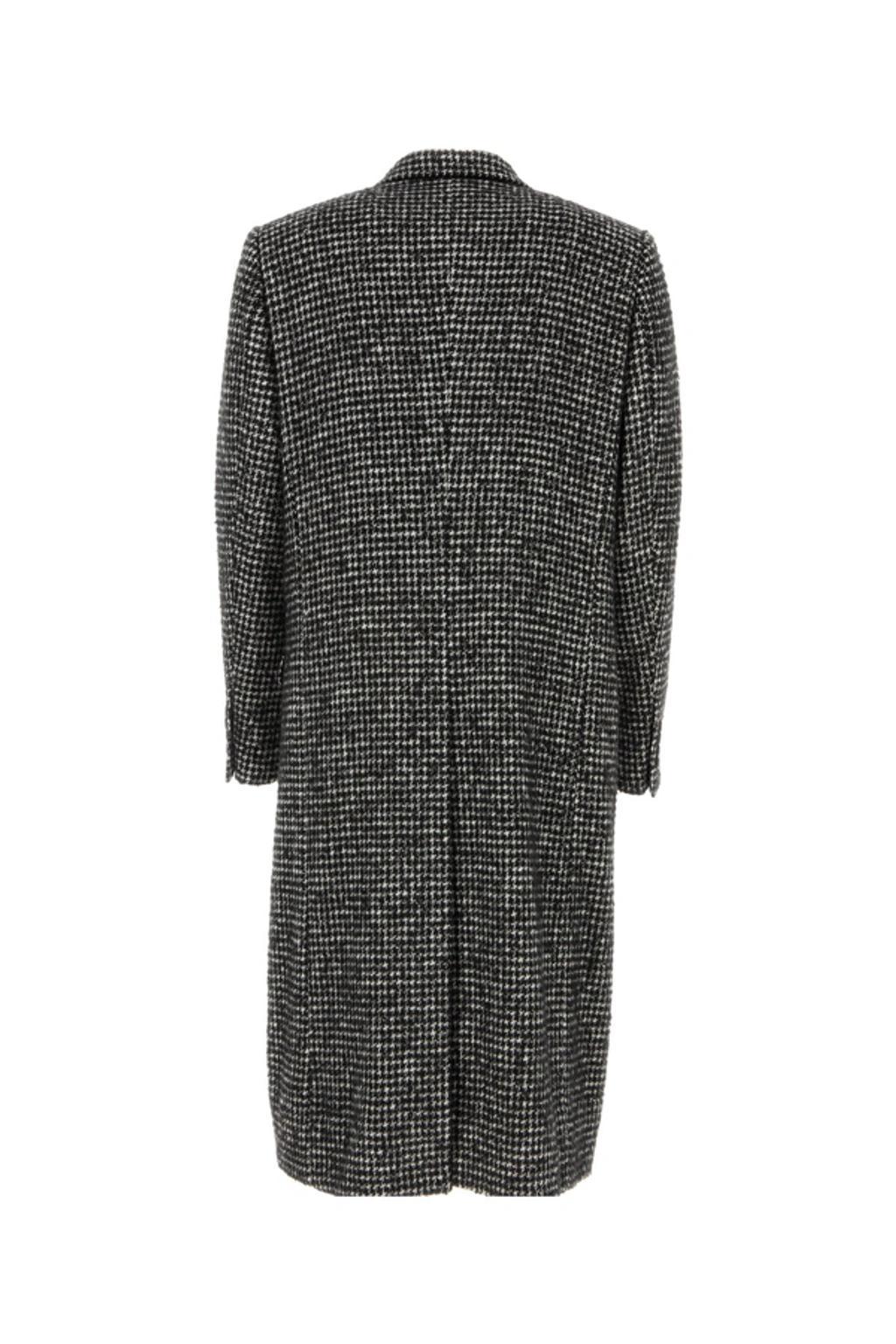 Double-breasted Wool Houndstooth Coat In Black Product Image