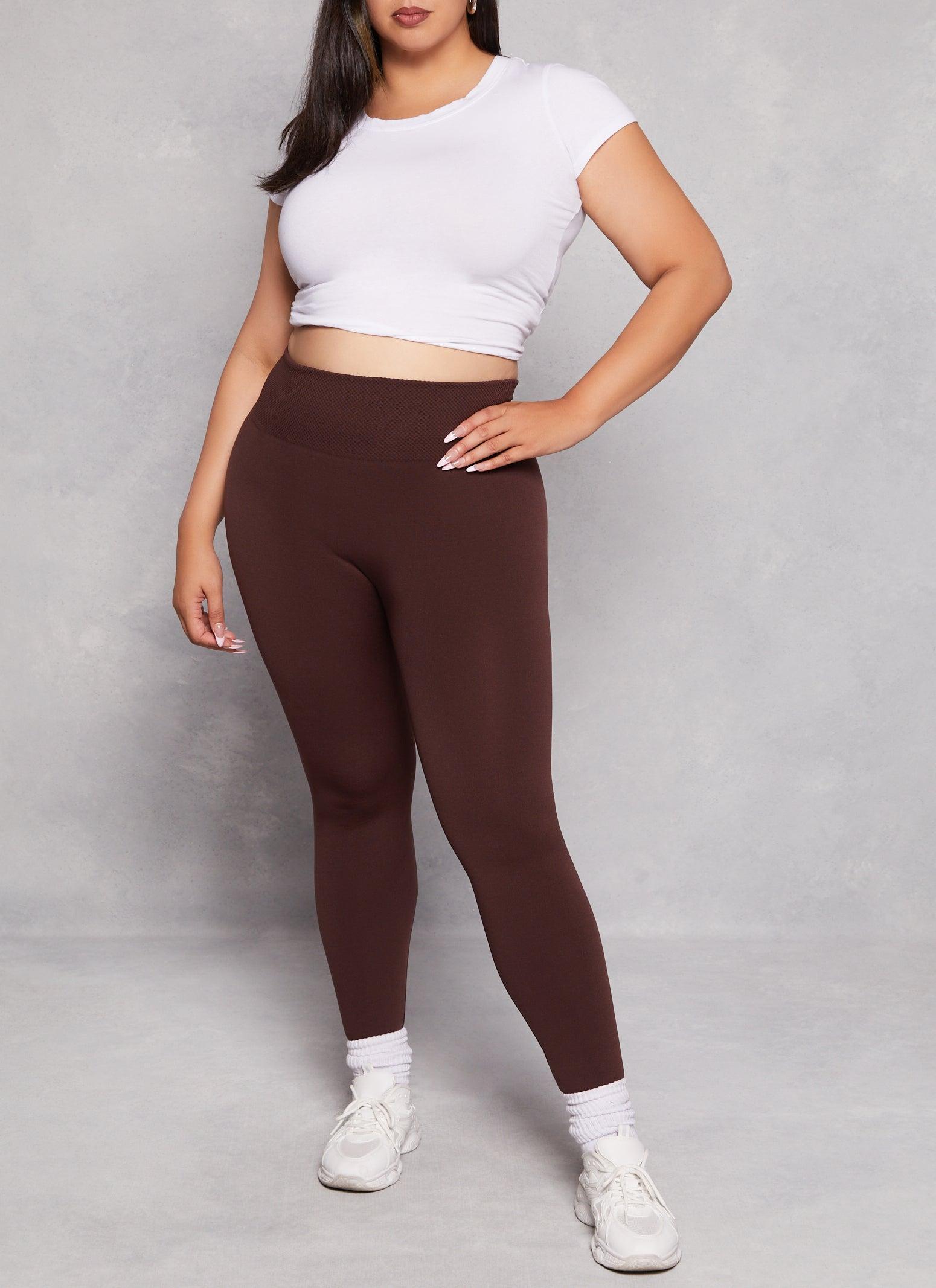 Womens Plus Size Fleece Textured Waistband Leggings Product Image