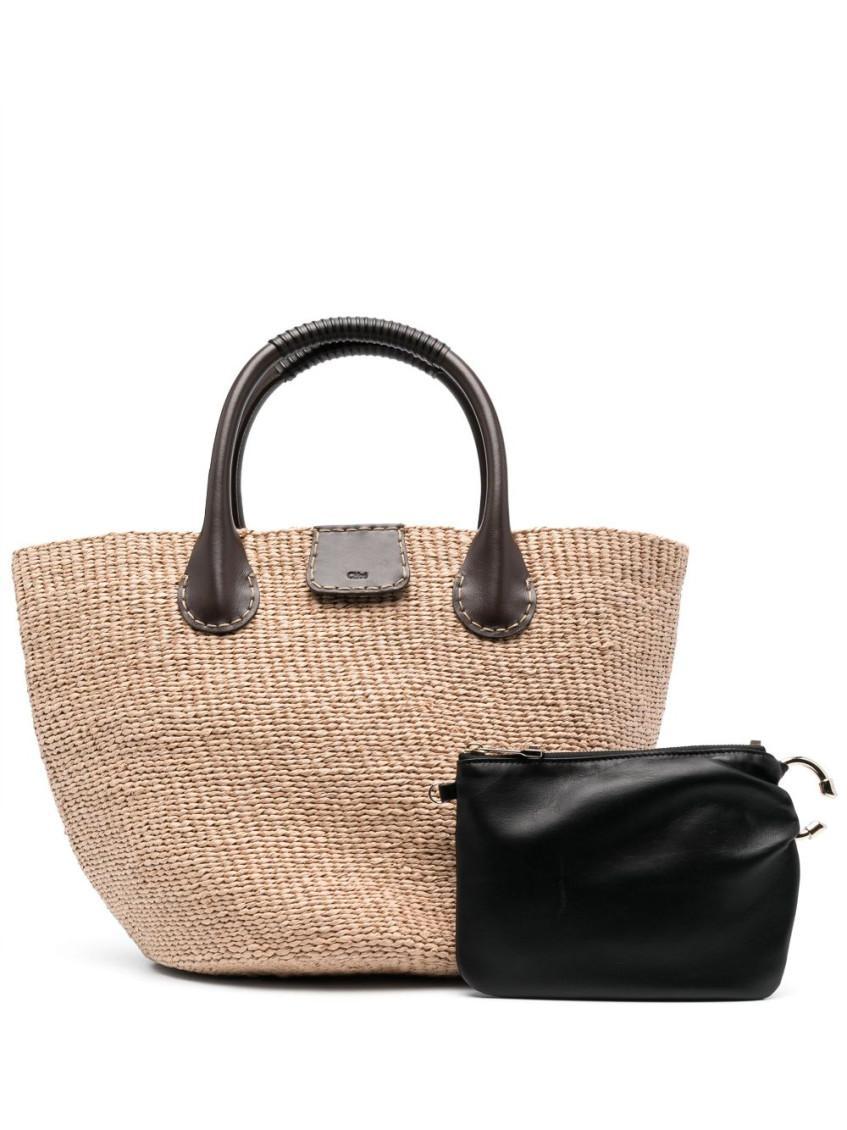 Raffia Tote Bag Leather Trim In Brown Product Image