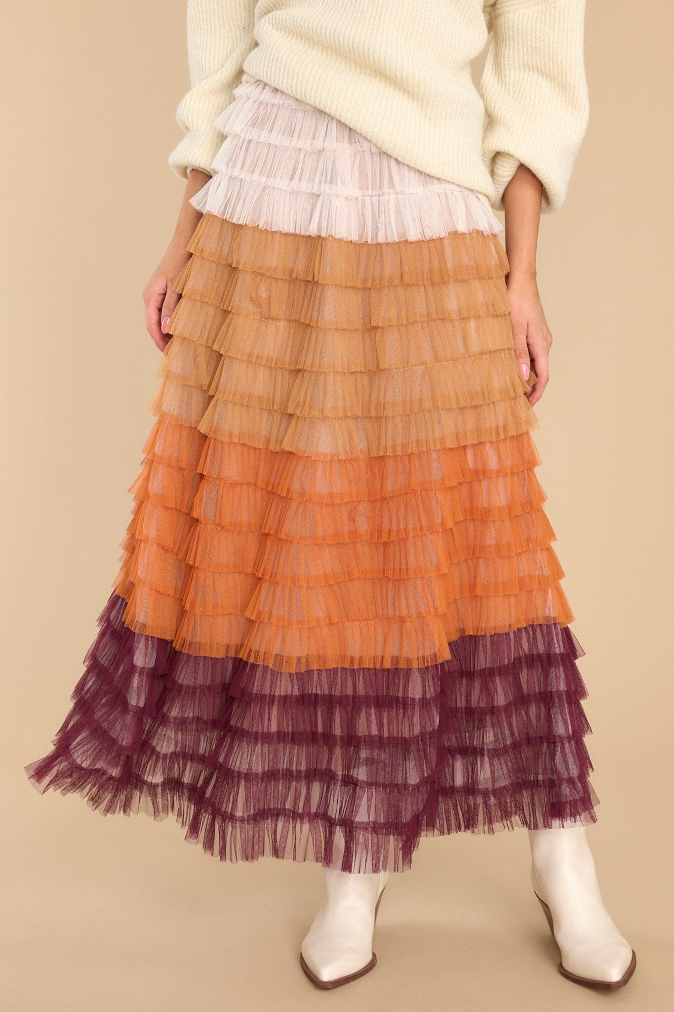 Aura Break Down Walls Dark Rust Maxi Skirt Brown Product Image