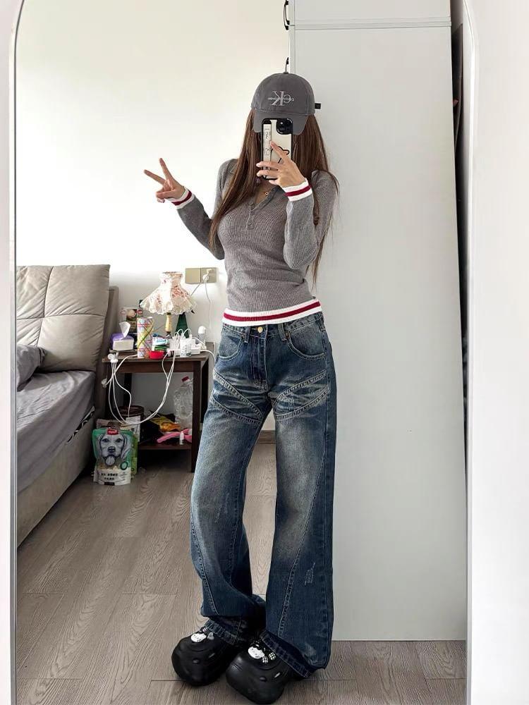 High Rise Washed Flared Jeans Product Image