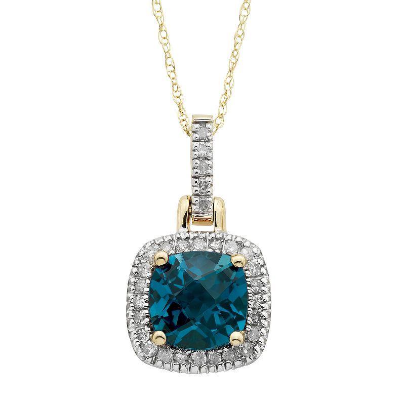 London Blue Topaz & 1/8 Carat T.W. Diamond 10k Gold Halo Pendant Necklace, Womens Pink Product Image