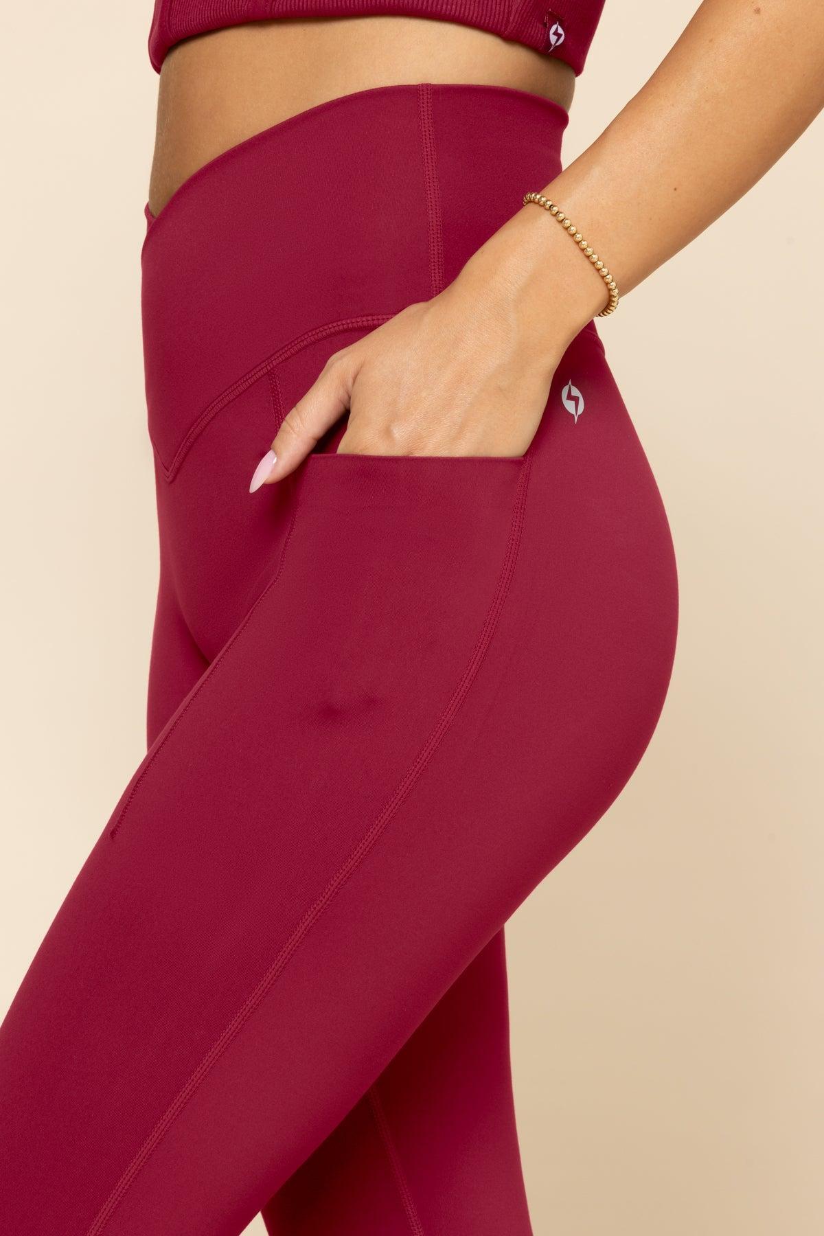 Crisscross Hourglass® Flared Leggings with Pockets - Ruby Product Image