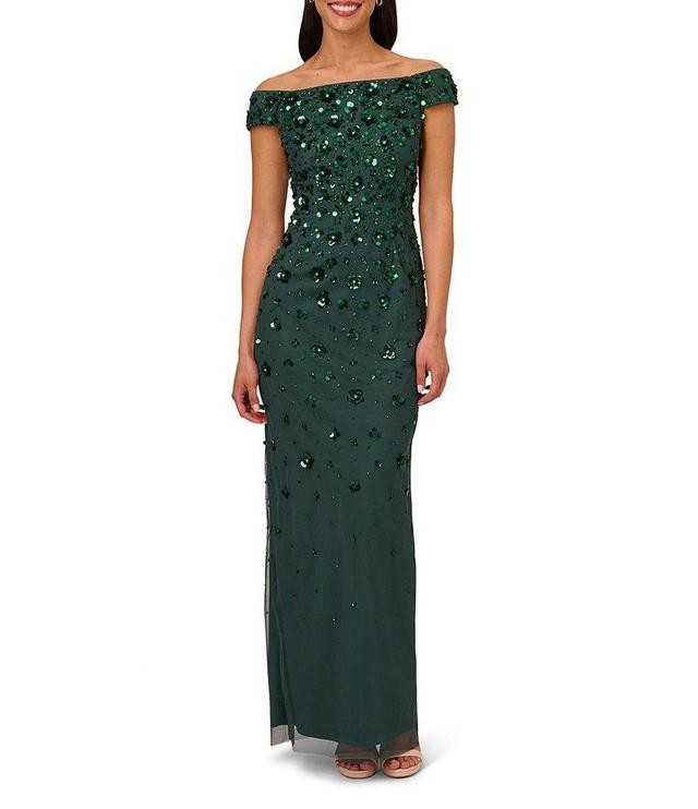 Adrianna Papell Floral Beaded Off-the-Shoulder Gown Product Image