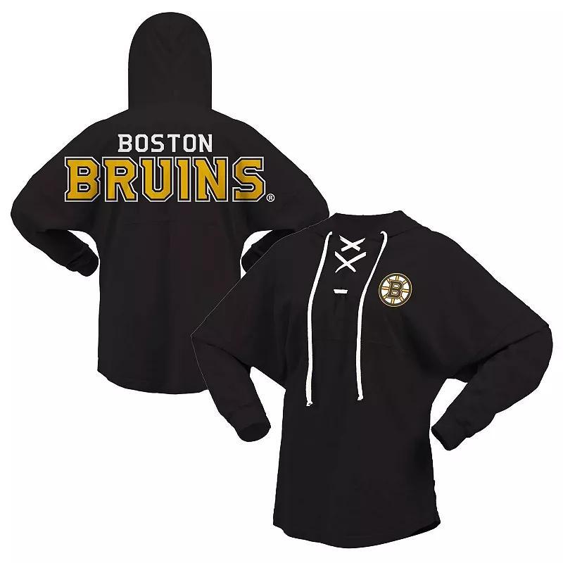 Womens Fanatics Branded Boston Bruins Jersey Lace-Up V-Neck Long Sleeve Hoodie T-Shirt Product Image