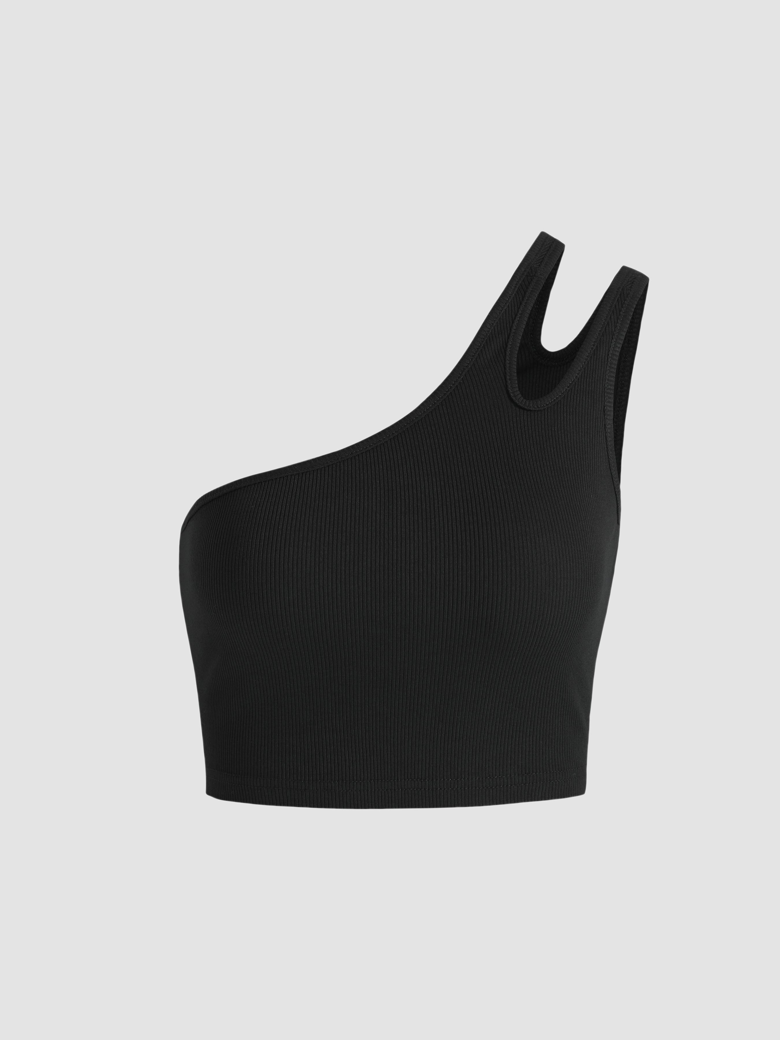 One Shoulder Solid Crop Tank Top product image