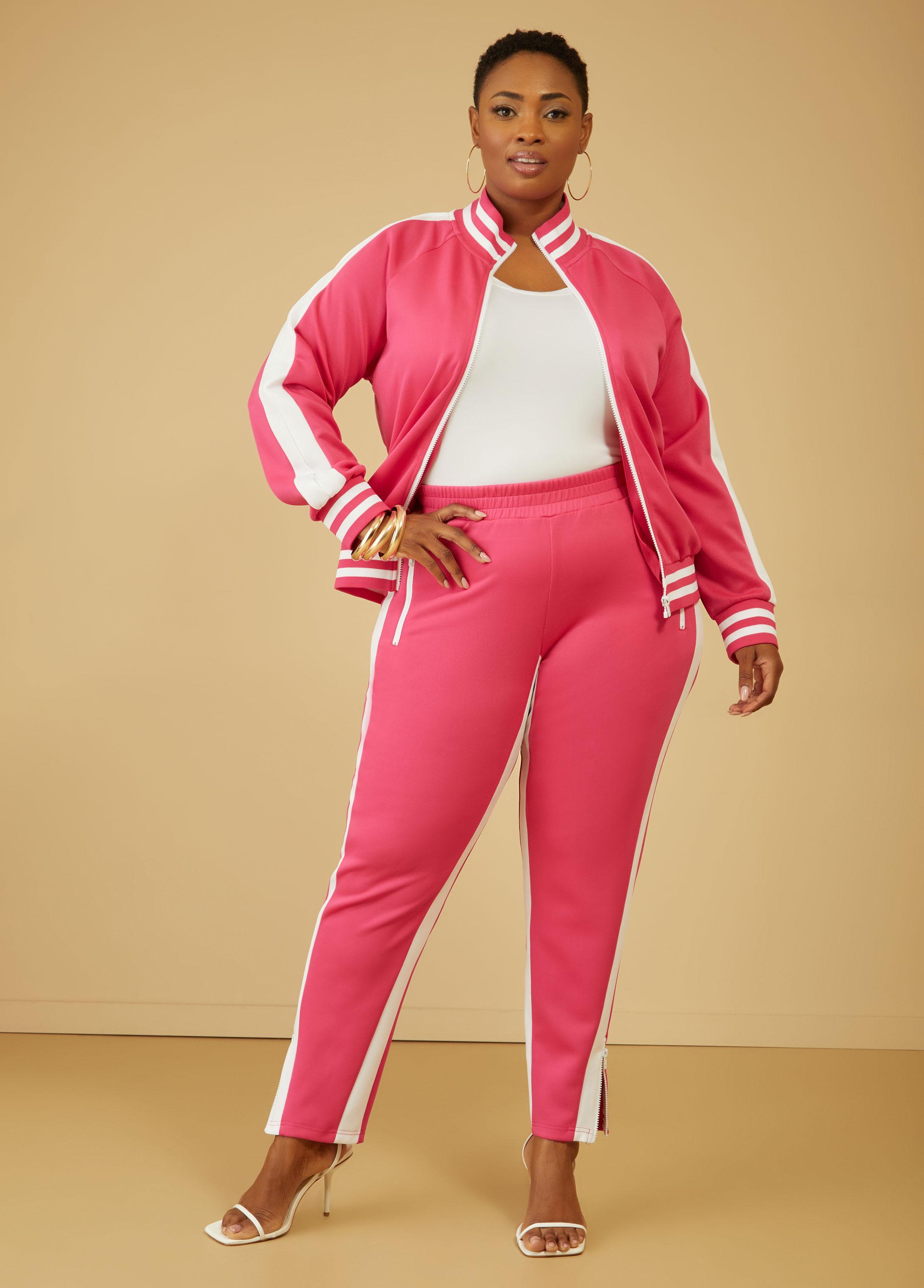 Plus Size Zip Detailed Striped Track Pants Ashley Stewart Product Image