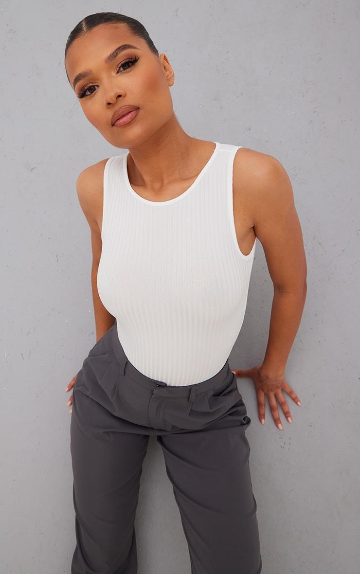 Basic White Wide Rib Sleeveless Bodysuit Product Image