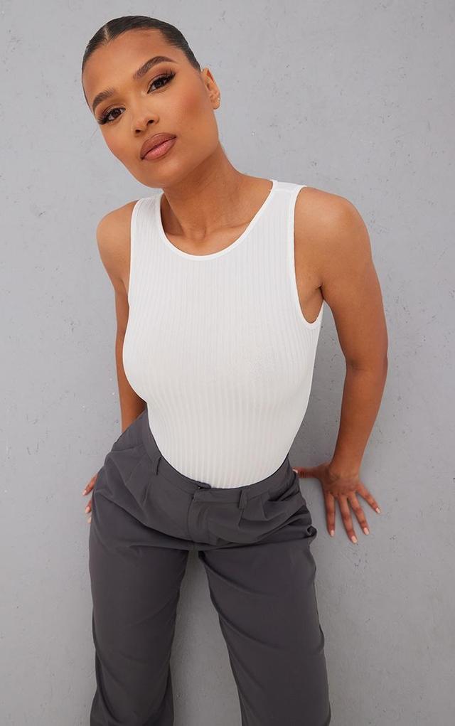 Basic White Wide Rib Sleeveless Bodysuit Product Image