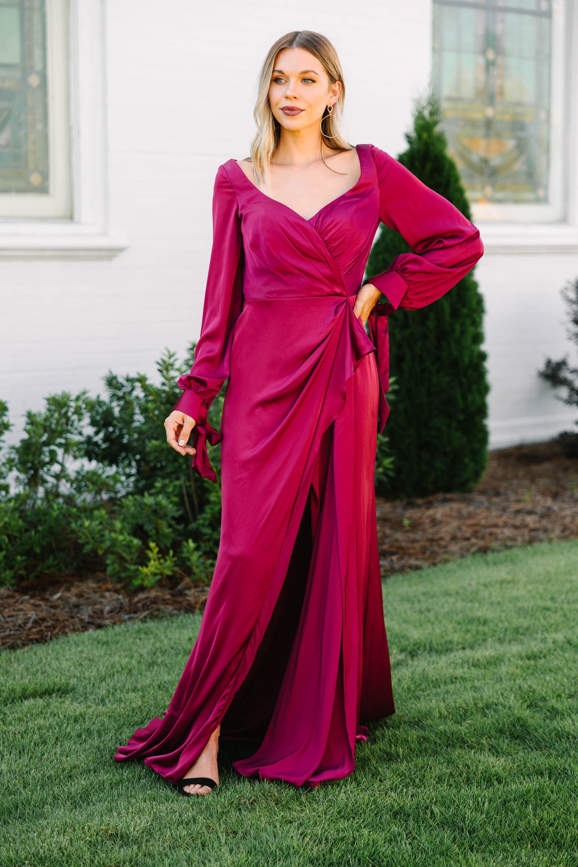 Living A Dream Burgundy Red Satin Maxi Dress Female Product Image