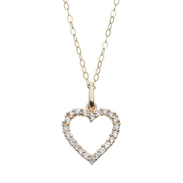 Cubic Zirconia 10k Gold Heart Pendant Necklace, Womens White Product Image