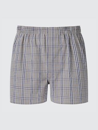 Mens Woven Checked Trunks Beige Large UNIQLO US Product Image