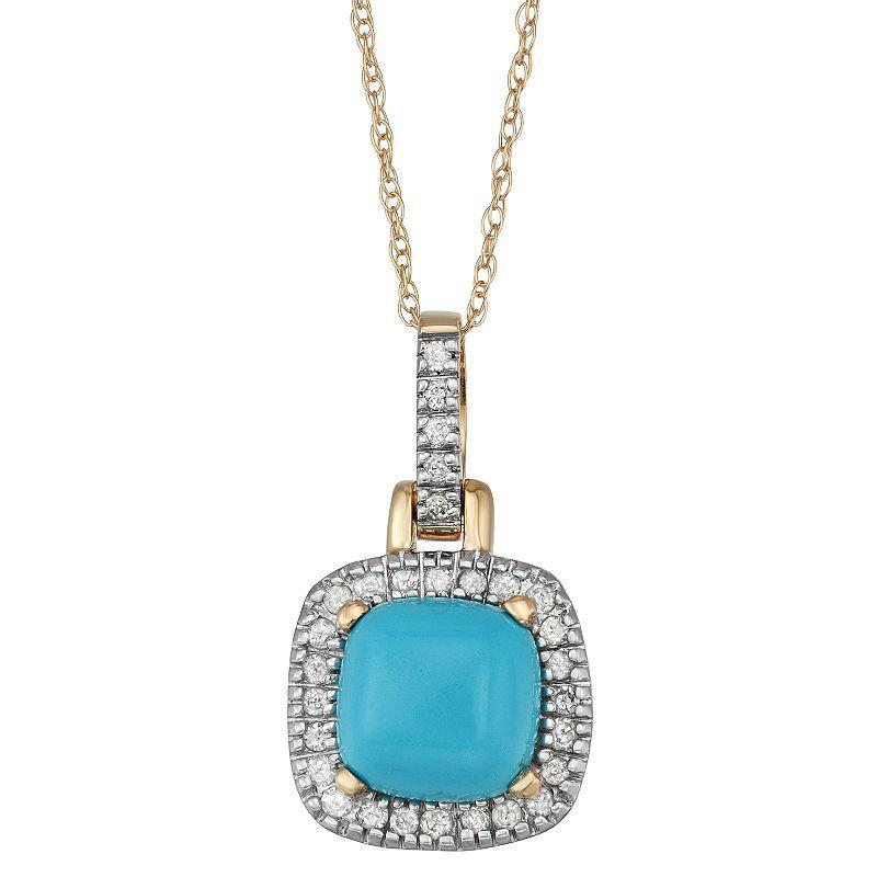 Simulated Turquoise & 1/8 Carat T.W. Diamond 10k Gold Halo Pendant Necklace, Womens Blue Product Image