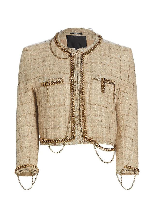 Womens Chain-Embellished Tweed Crop Jacket Product Image