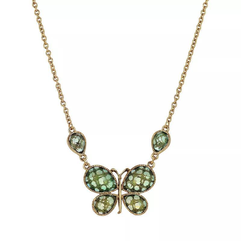 1928 Gold Tone & Green Stone Faceted Butterfly Necklace, Womens Product Image