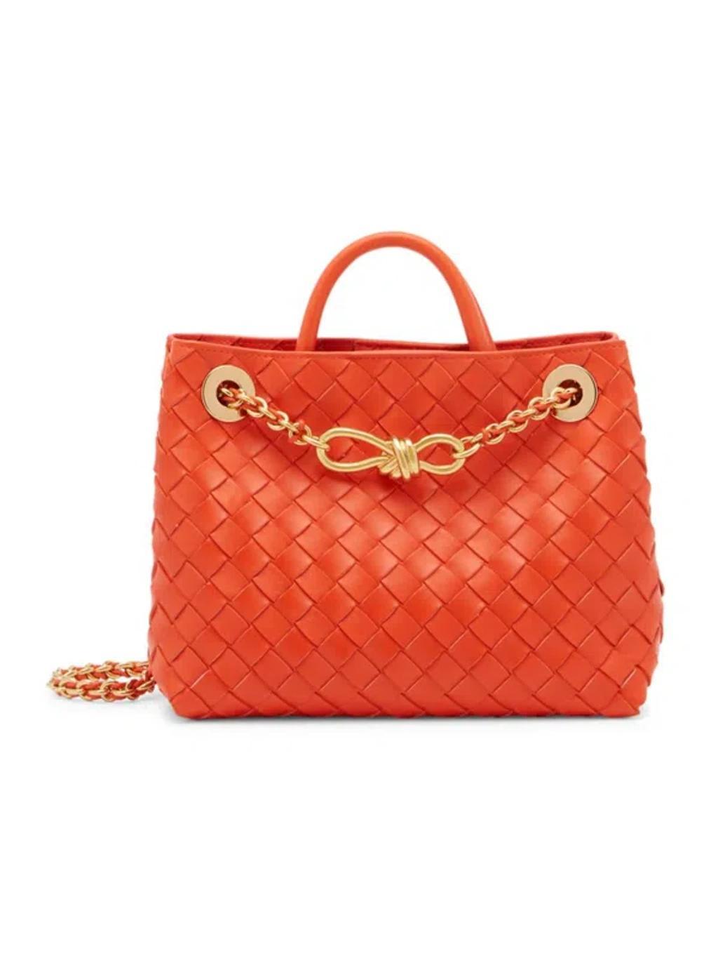 Women's Small Andiamo Intrecciato Leather Top-handle Bag In Orange Product Image