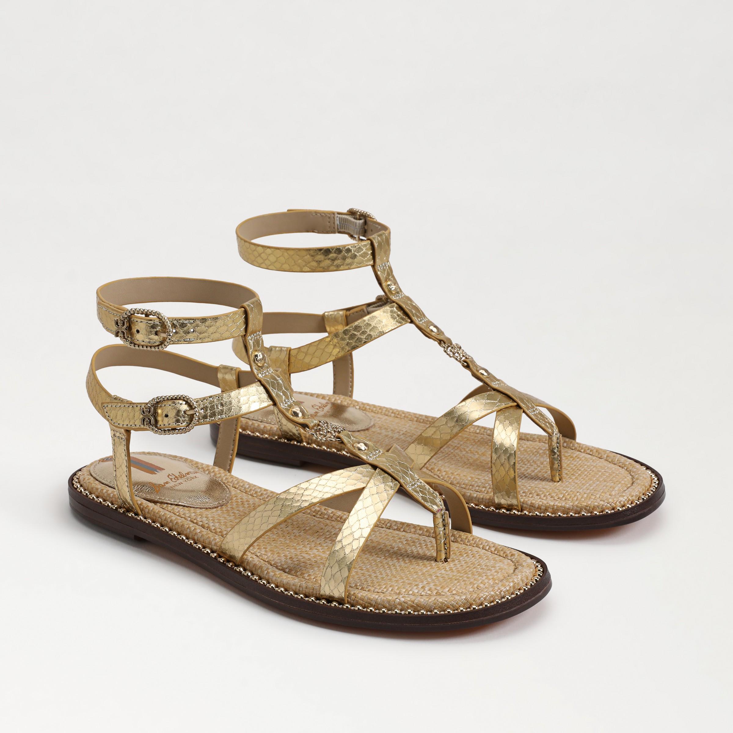 Sam Edelman Talya Metallic Strappy Gladiator Logo Charm Stud Detail Thong Sandals Product Image