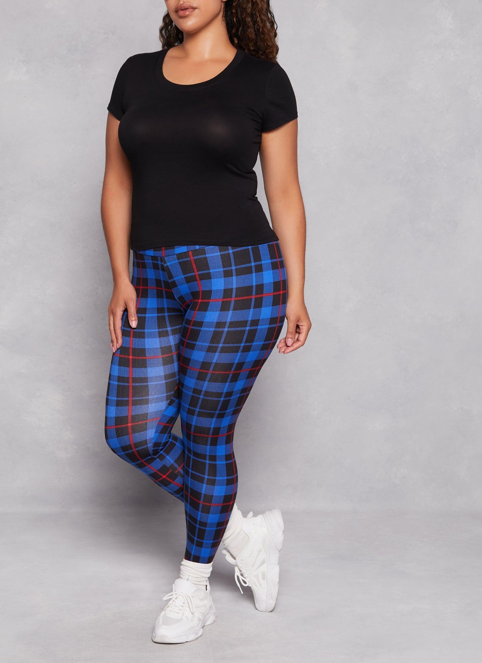 Womens Plus Size Plaid Soft Knit High Waist Leggings Product Image