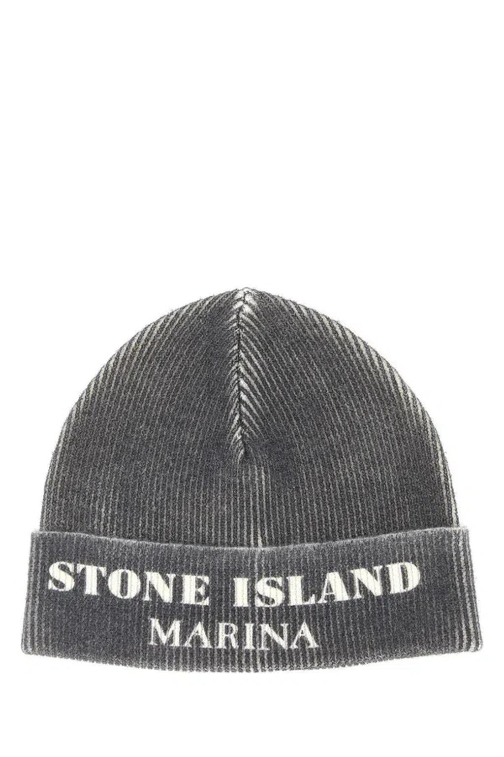 Dark Grey Wool And Polyester Beanie In Blue Product Image