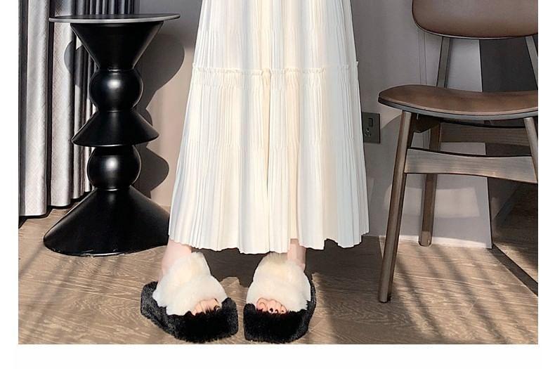 Elastic Waist Plain Tiered Midi A-Line Skirt Product Image