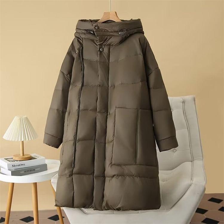 Plus Size Plain Hooded Padded Midi Zip Coat Product Image