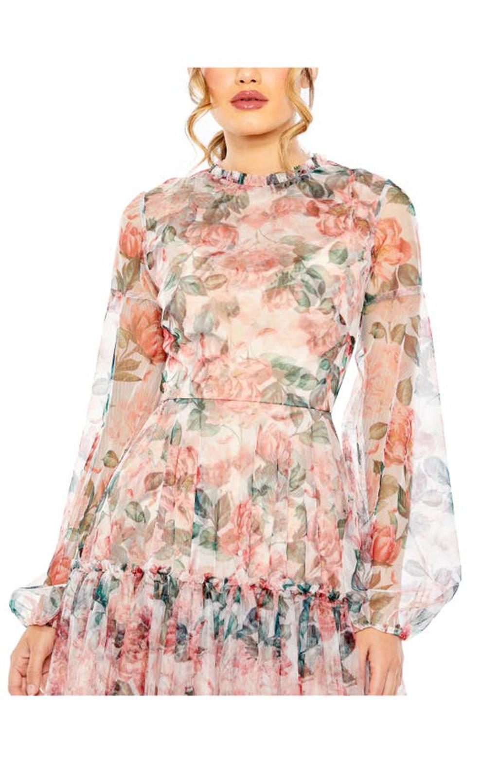 Floral Long Sleeve Cocktail Dress In White Multi Product Image