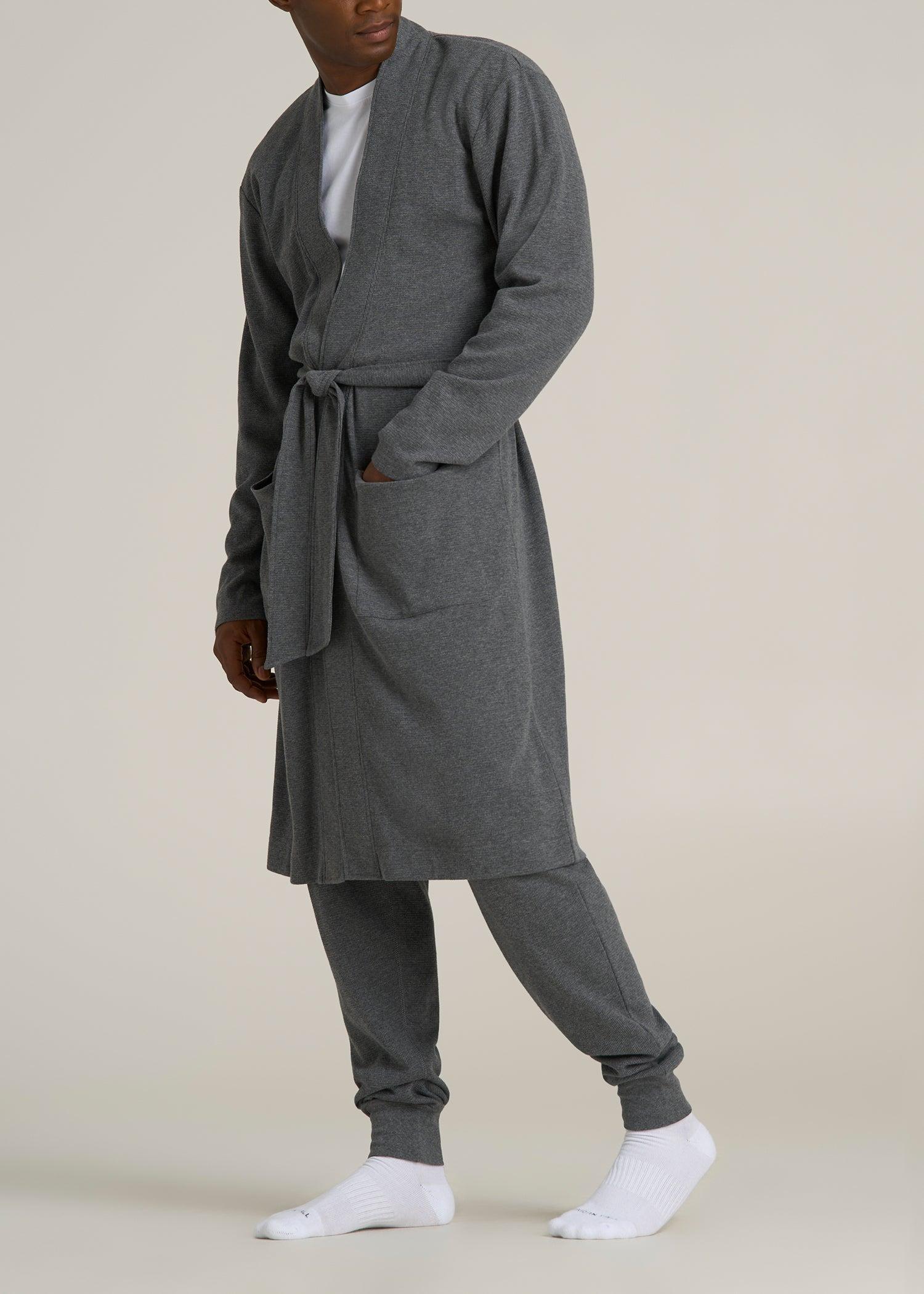 Waffle-Knit Lounge Robe for Tall Men in Stone Grey Mix Male Product Image