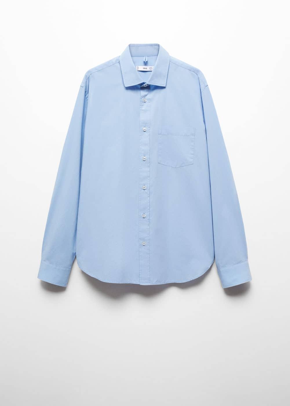 MANGO MAN - Regular fit 100% cotton shirt with pocket sky blueMen Product Image