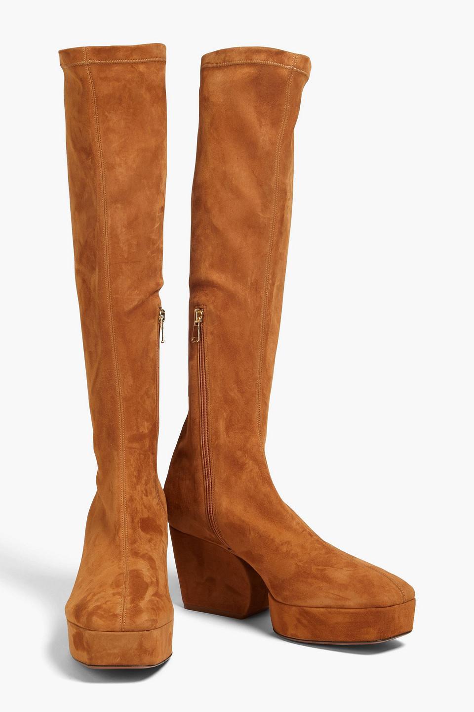 Suede Platform Knee Boots In Camel Product Image