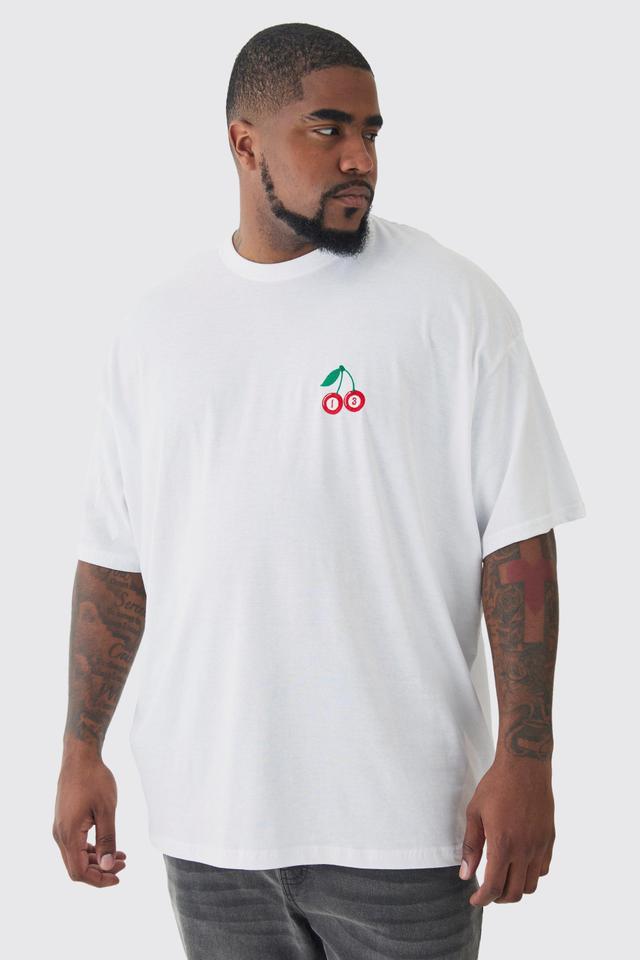 Plus Oversized Plus Cherry Embroidered T-shirt In White | boohooMAN USA Product Image