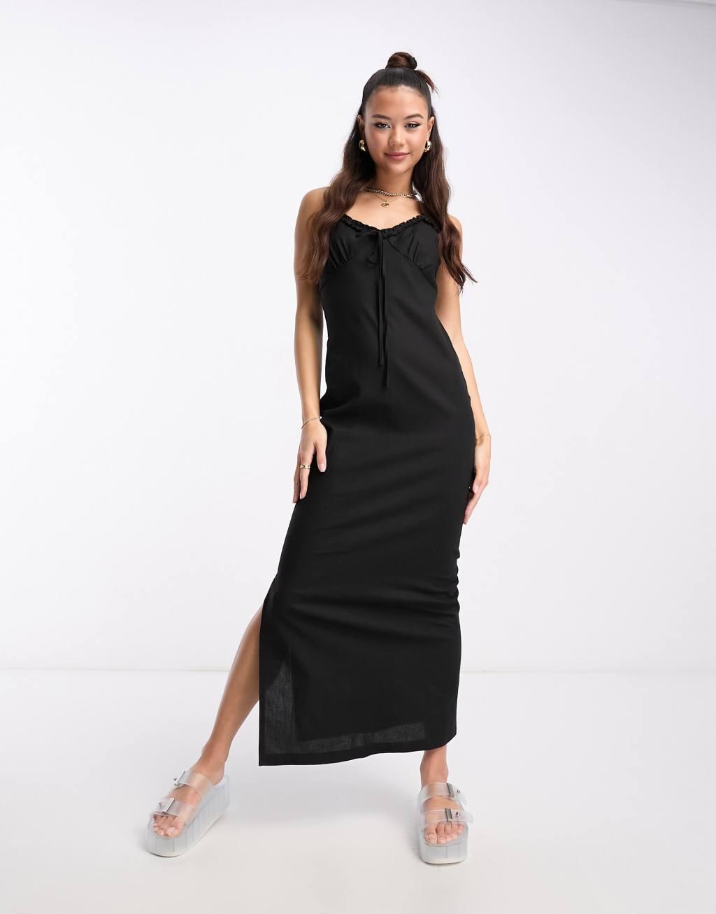 Daisy Street linen look cami maxi dress with tie front Product Image