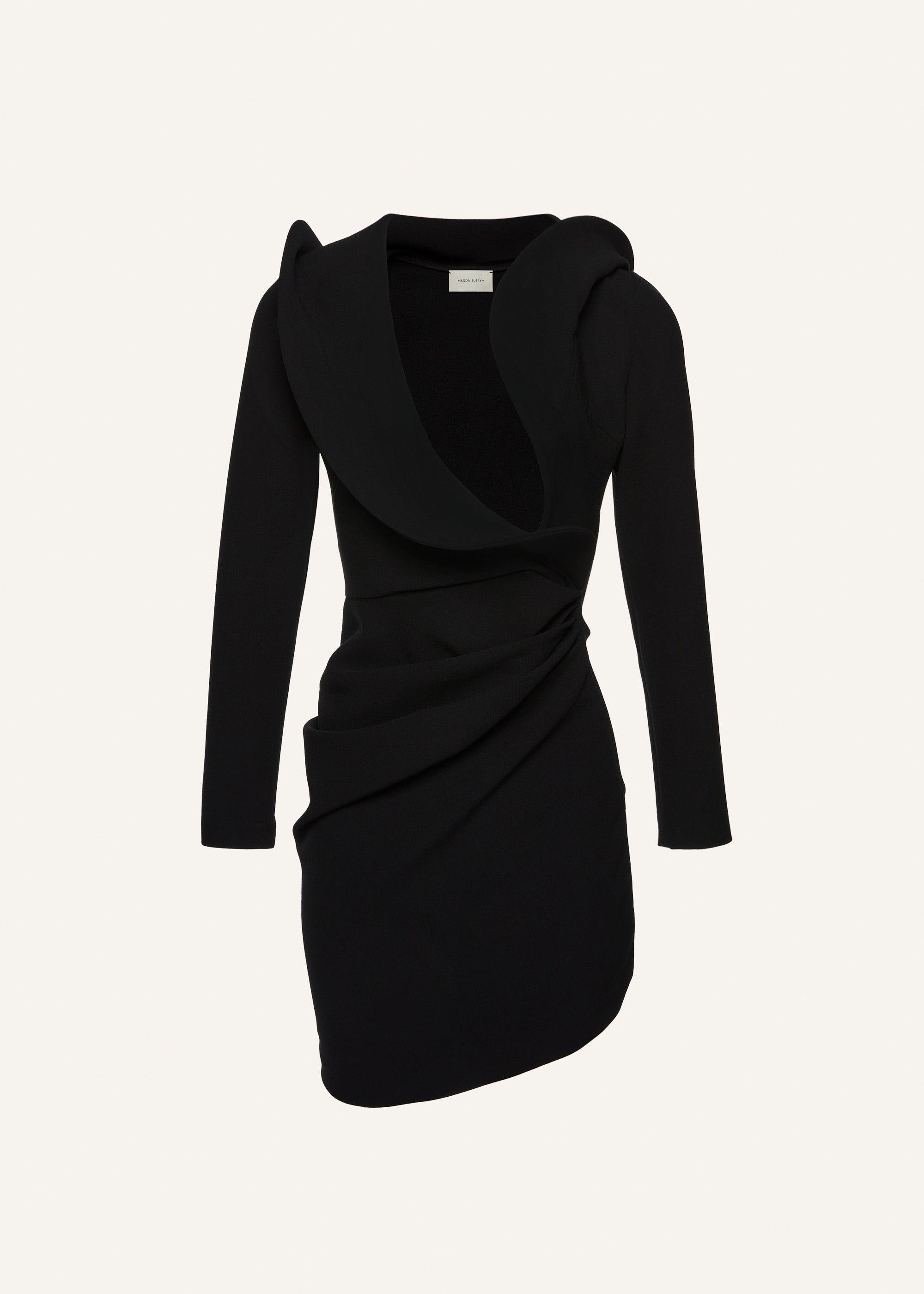 Sculptural long-sleeve dress in black Product Image