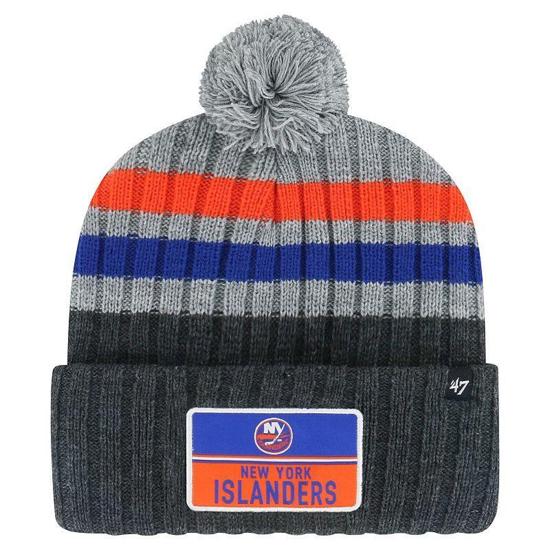 Mens 47 Gray New York Islanders Stack Patch Cuffed Knit Hat with Pom Product Image