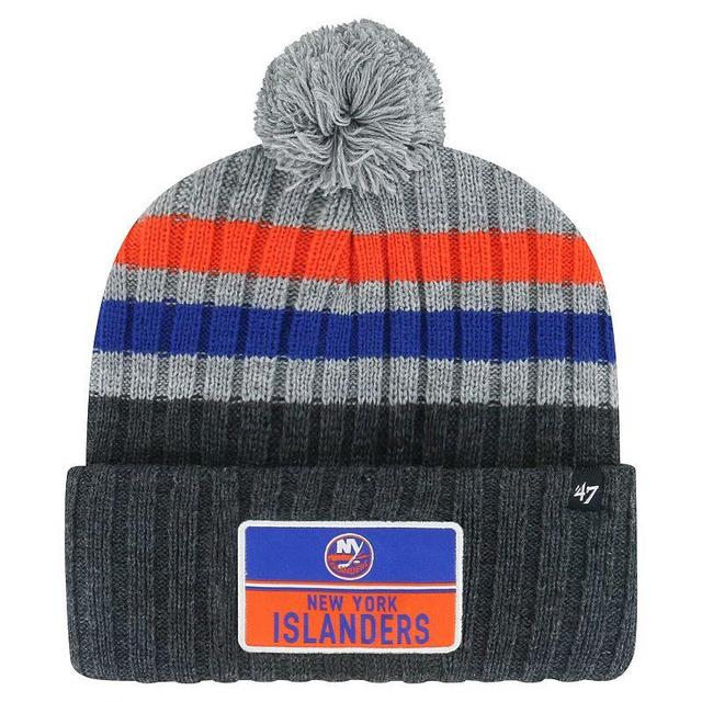 Mens 47 Gray New York Islanders Stack Patch Cuffed Knit Hat with Pom Product Image