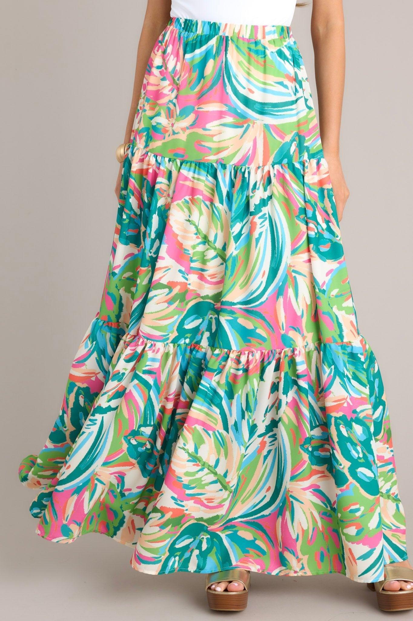 Oceanic Mirage Teal Tropical Print Maxi Skirt Product Image