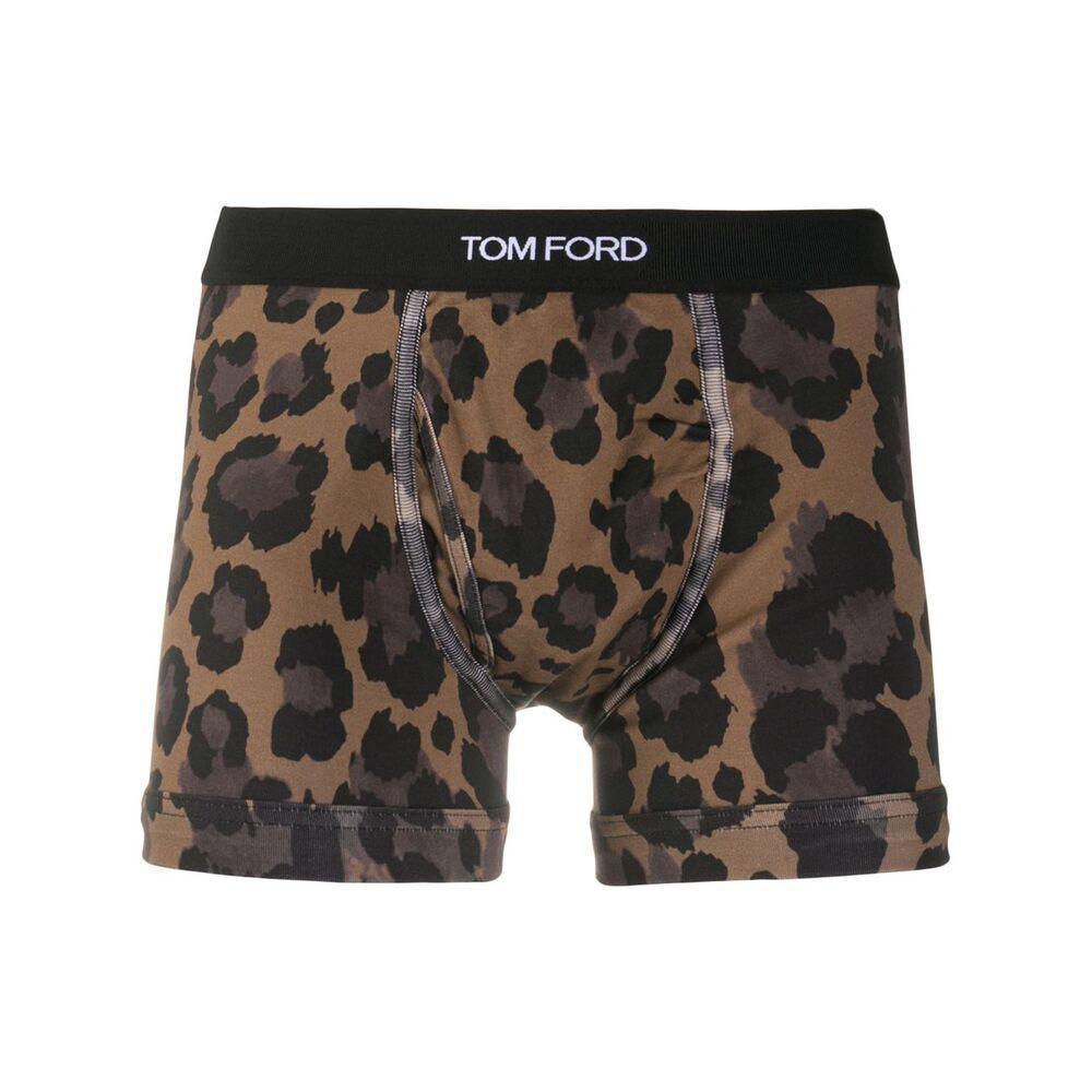 TOM FORD Leopard-print Stretch-cotton Boxer Briefs In Brown Product Image