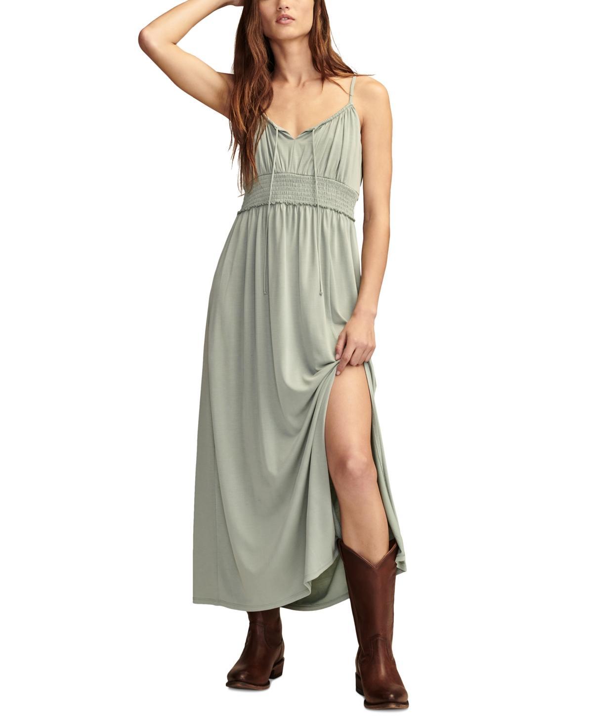 Lucky Brand Womens Sandwash Split-Neck Smocked-Waist Dress Product Image