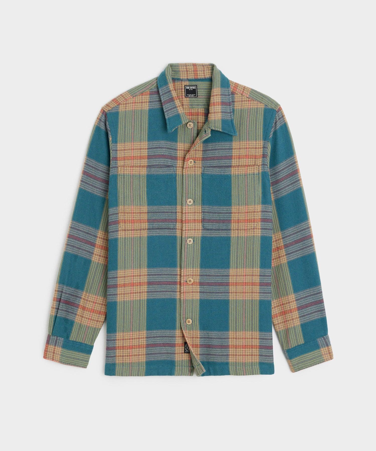 Relaxed Plaid Flannel Overshirt in Light Blue Product Image