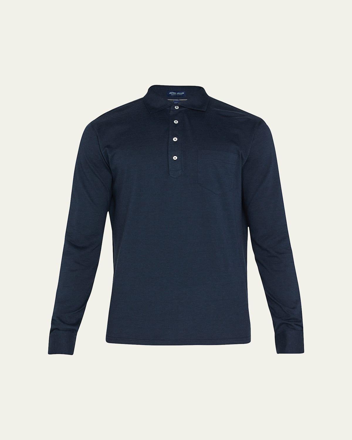 Peter Millar Mens Amble Long-Sleeve Cotton Cashmere Polo | Color: Navy | Size: XL Product Image