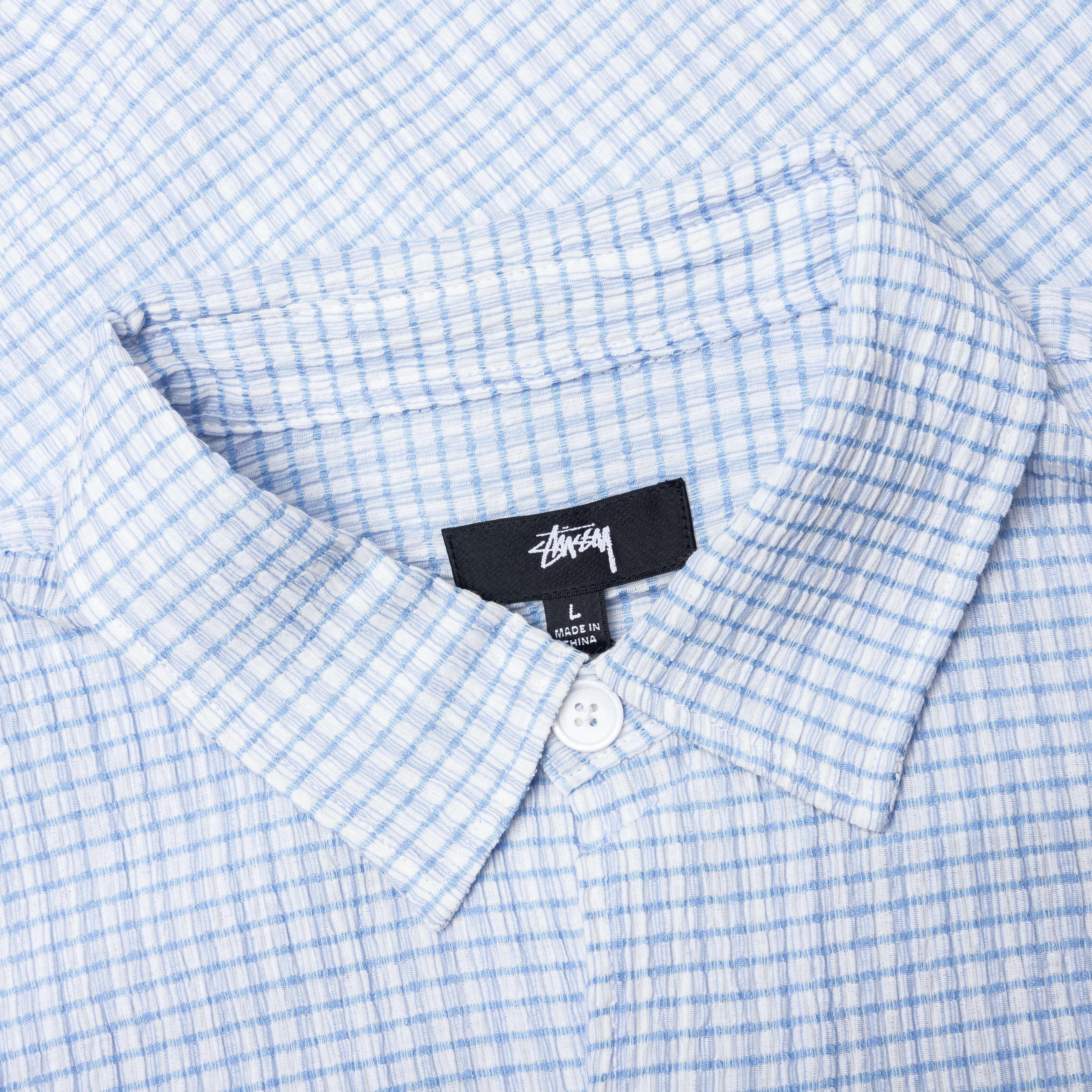 Flat Bottom Crinkled Shirt - Blue Check Male Product Image