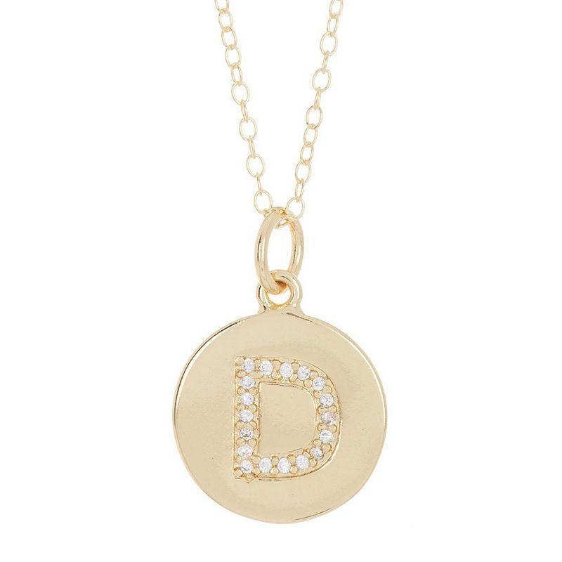 Adornia 14k Gold Plated Cubic Zirconia Engraved Letter Disc Pendant Necklace, Womens Gold Tone X Product Image