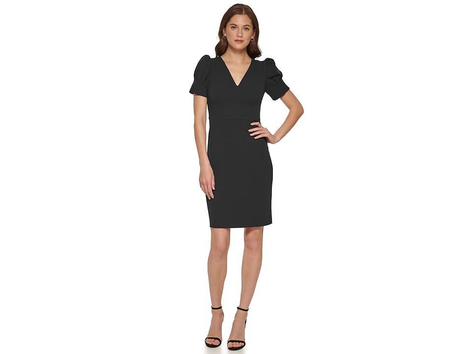 DKNY Puff Sleeve Seam Dress (Black) Women's Clothing Product Image