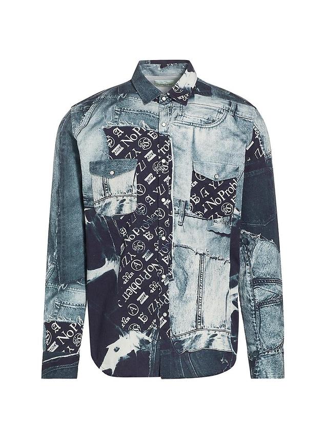 Mens Patchwork Cotton Western Shirt Product Image