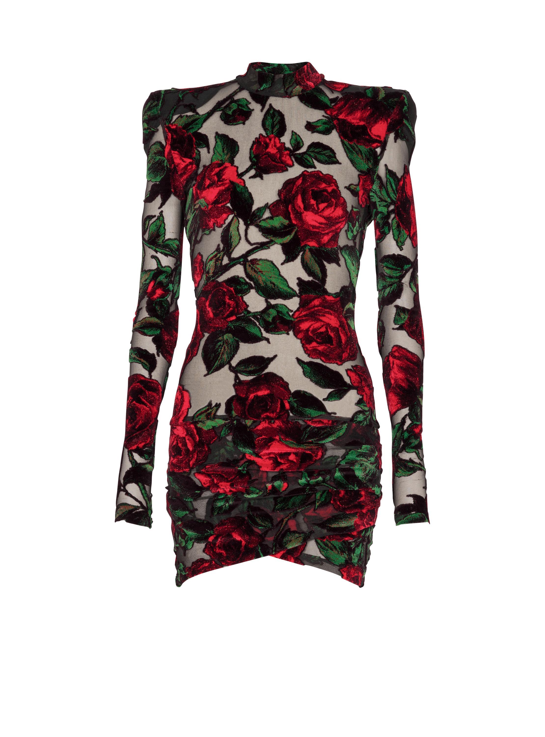 Burnout velvet dress with Rose print  Product Image