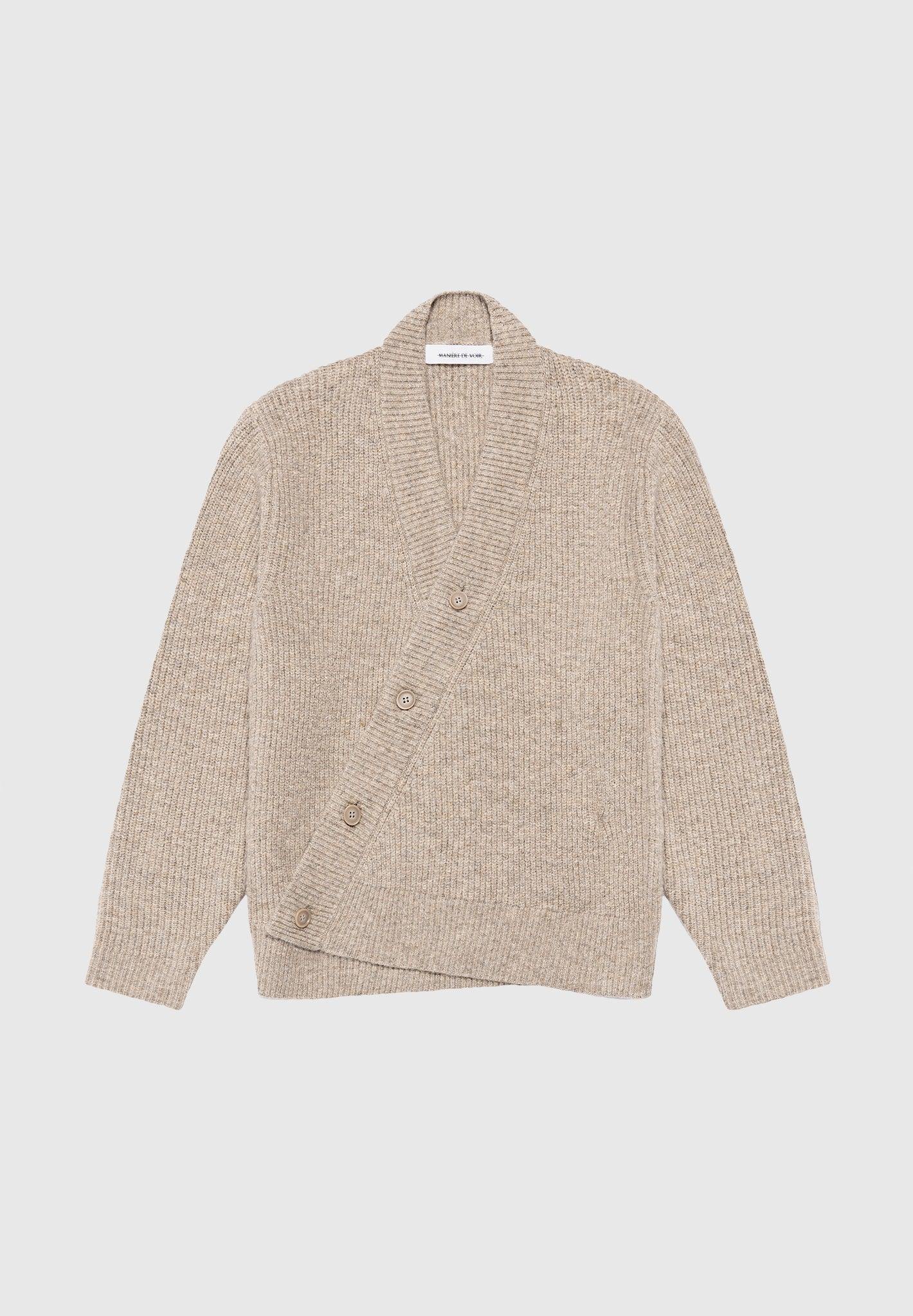 Double Breasted Brushed Knit Cardigan - Taupe Male Product Image