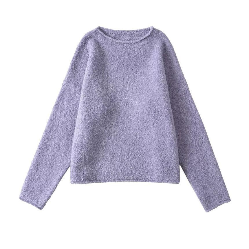 Long-Sleeve Round Neck Plain Sweater Product Image