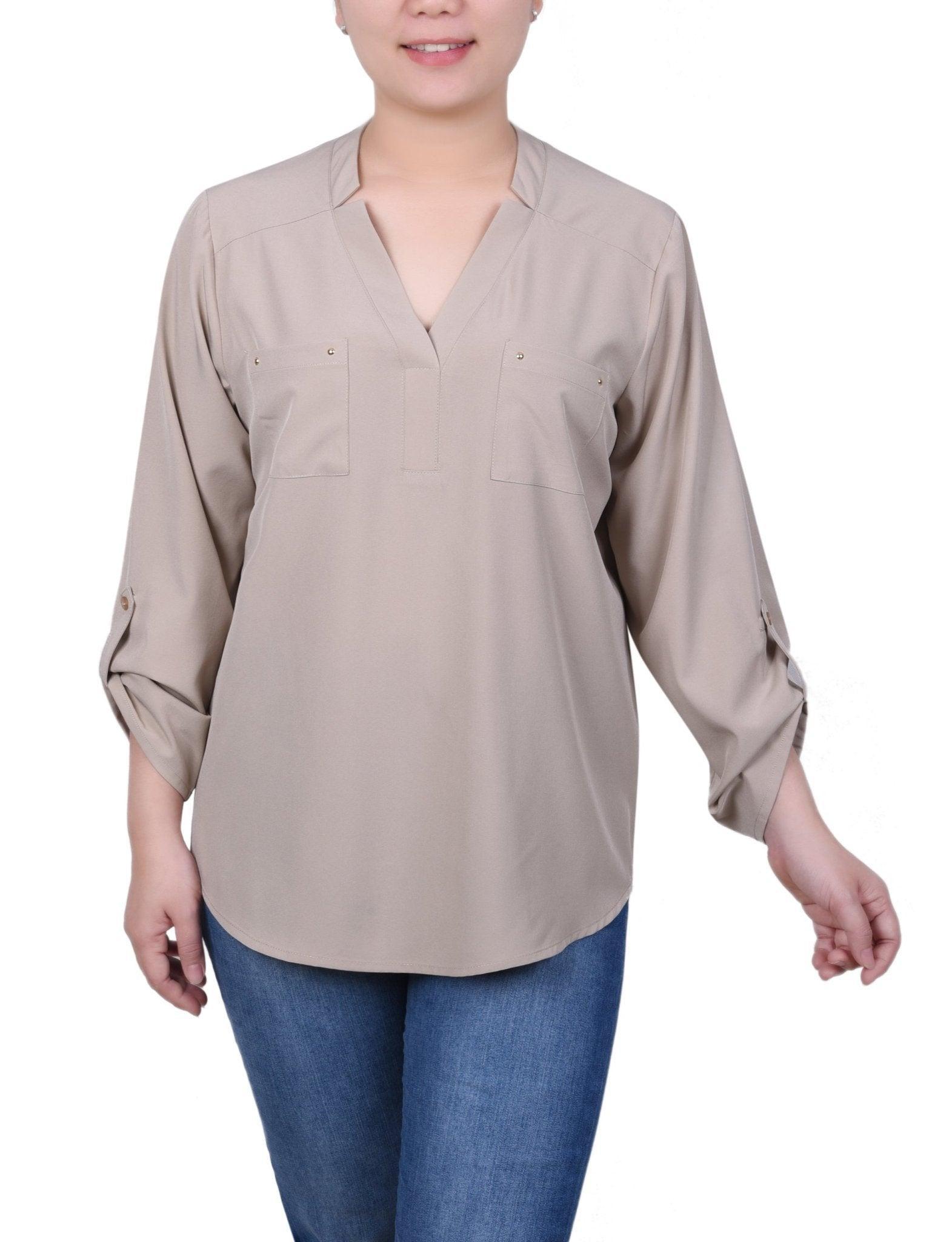 Roll Tab Sleeve Blouse with Pockets - Petite Product Image