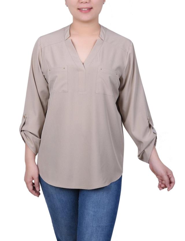 Roll Tab Sleeve Blouse with Pockets - Petite Product Image